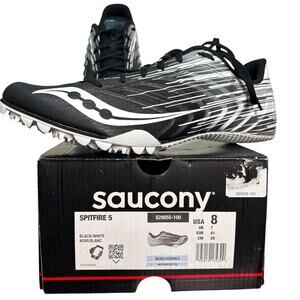 Saucony Spitfire 5 Track Spikes Men's 8 Sprint Racing Shoes NIB Black White Run